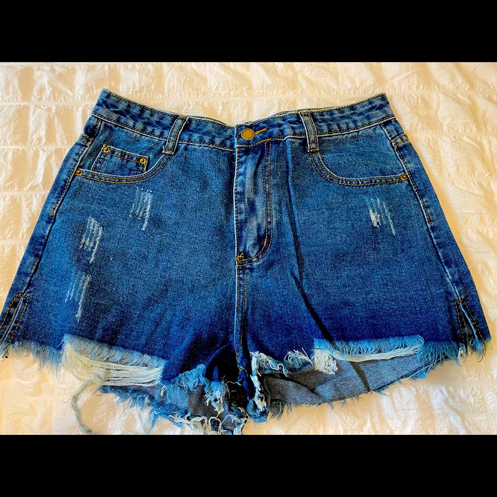Distressed jean shorts